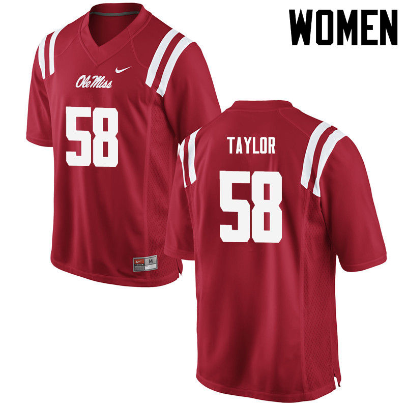 Mike Taylor Ole Miss Rebels NCAA Women's Red #58 Stitched Limited College Football Jersey HOW1758ZE
